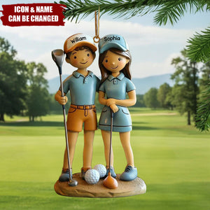 Golf Couple Christmas Ornament, Personalized Golfer Tree Decoration For Him And Her