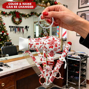 Hairstylist Toile de Jouy Keychain, Personalized Keychain, Gift For Hairdresser, Stylist or Salon Owner