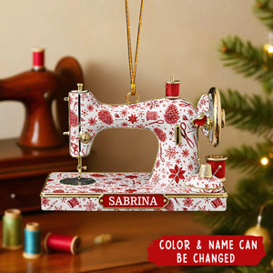 Personalized Sewing Machine Ornament – Acrylic Christmas Gift for Seamstress, Quilter, Crafter, Holiday Decor