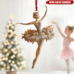 Personalized Elegant Ballerina Ornament With Gold Glitter Tutu, Ballet Christmas Tree Decoration, Nutcracker Dancer Gift