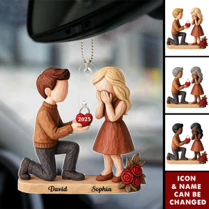 Couple Marriage Proposal - Personalized Car Ornament - Newly Engaged Gift, "She Said Yes!" Ornament, Just Engaged Gifts for Couples