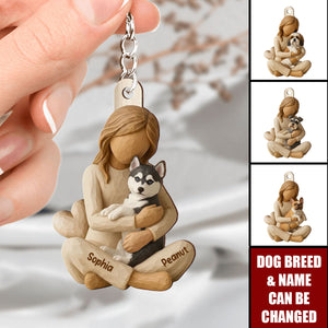 Girl & Her Dog - Personalized Acrylic Keychain - Gift For Dog Lover