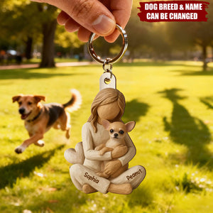 Girl & Her Dog - Personalized Acrylic Keychain - Gift For Dog Lover