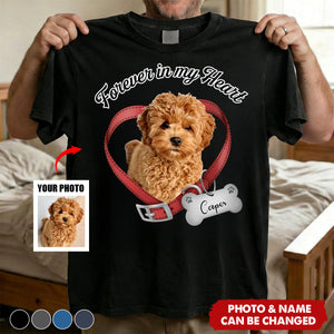 Custom Photo Forever In My Heart Dog Memorial Dark Shirt