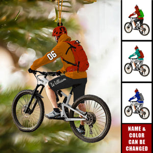 Personalized Mountain Biking Ornament, Custom Name Acrylic Flat Ornament For Biker