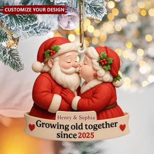 Growing Old Together With Santa and Mrs. Claus Custom Wood Ornament,Gift For Couples and Family