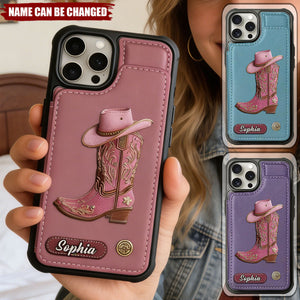 Western Spirit - Cowgirl Boots Personalized Leather Wallet Phone Case
