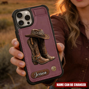Western Spirit - Cowgirl Boots Personalized Leather Wallet Phone Case