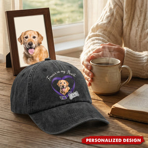 Custom Photo Forever In My Heart Dog Memorial Distressed Denim Cap