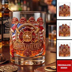 Firefighter Daddy's Crew - Personalized Whiskey Glass, Father's Day Gift For Dad