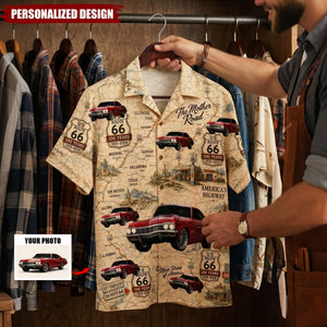 Vintage Highway Custom Car Photo Aniversary Hawaiian Shirt