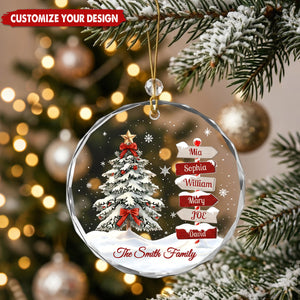 Personalized Family Signpost Glass Christmas Ornament, Custom Family Names Tree Keepsake Gift