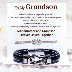 For Grandson - Grandmother and Grandson Forever Linked Together Black Knot Bracelet