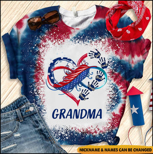 July 4th Grandma Mom Heart Hand Print US Independence Day Gift Personalized Tshirt