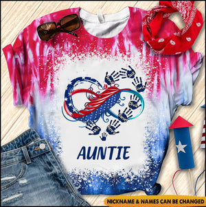 July 4th Grandma Mom Heart Hand Print US Independence Day Gift Personalized Tshirt