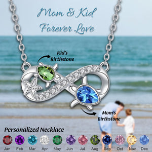 Infinity Love Sea Turtle Mom And Kid Custom Birthstone Personalized Necklace