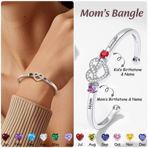 Love Knot Heart Birthstone Cuff Personalized Bangle, Gift For Mom/Grandma