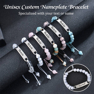 Unisex Personalized Nameplate Bead Bracelet Fabric Link, Couple Gift