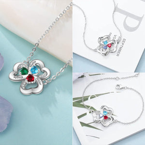 Clover Heart Custom Birthstone Personalized Bracelet, Gift For Family