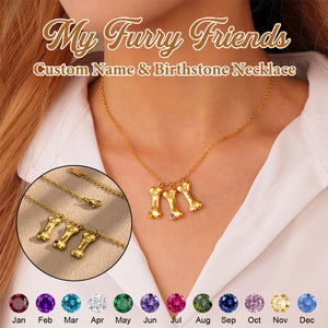 Custom Name Birthstone Bone Pendant Necklace, Gift For Dog Lover