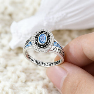 Strength, Growth, And Success - Family Personalized Custom Graduation Ring With Birthstone