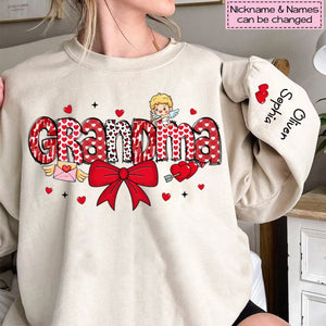 Grandma Valentine Personalized Sleeve Printed Sweatshirt, Valentine's Day Gift For Grandma