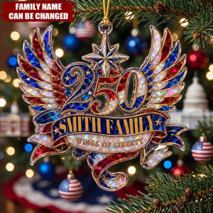 Custom Wings Of Liberty 250th Acrylic Ornament, Personalized Patriotic Family Decor