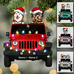 Personalized Dog With Car Traveling Christmas Ornament