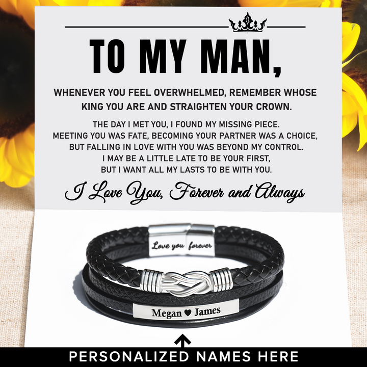 To My Man - Forever And Always Linked Personalized Magnetic Clasp Bracelet