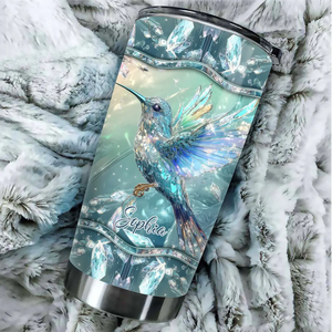 Crystal Radiance Iridescent Hummingbird Glass Art Personalized Name Tumbler