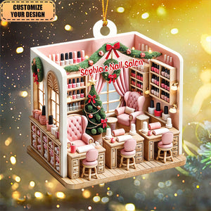Personalized Nail Salon Christmas Tree Hanging Ornament