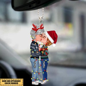 Christmas Couple Kissing With Light String Personalized Acrylic Car Ornament