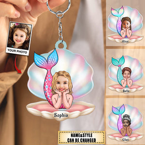 Personalized Cute Mermaid Girl Upload Photo Keychain