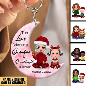 Grandma And Grand Daughter On The Moon Personalized Acrylic Keychain
