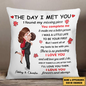 The Day I Met You Doll Hugging Couple Valentine‘s Anniversary Gift For Him Gift For Her Personalized Pillow