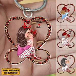 Grandma Mom Holding Kid Sitting On Heart Infinity Personalized Acrylic Keychain