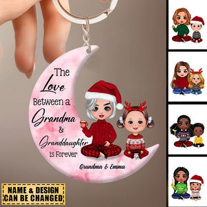 Grandma And Grand Daughter On The Moon Personalized Acrylic Keychain