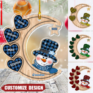 Christmas Snowman Nana Grandma Sweet Heart Kids Personalized Ornament On The Moon