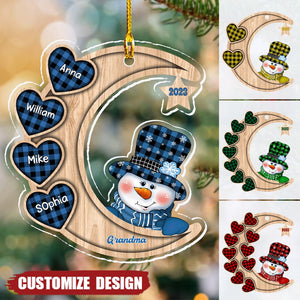 Christmas Snowman Nana Grandma Sweet Heart Kids Personalized Ornament On The Moon