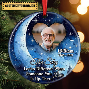 Christmas Upload Photo Heart, The Sky Looks Different When Someone You Love Is Up There Personalized Ornament