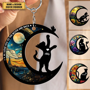 Cat Love To The Moon Personalized Memorial Keepsake Keychain