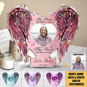 Personalized Photo Memorial Wings Acrylic Plaque - Memorial Gift Idea For Family Member