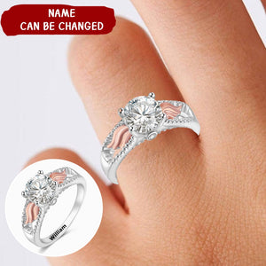 I'm A Wife To A Husband Personalized Circle Wings Memorial Ring