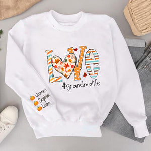 Love Grandma Life Autumn Sweatshirt, Personalized Grandma Fall Autumn TH Sweatshirt