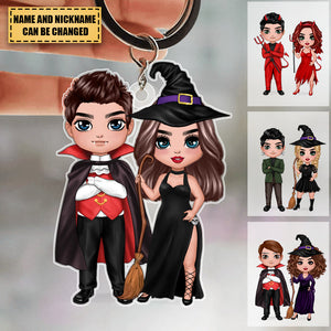 Halloween Doll Couple Standing - Personalized Keychain