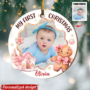 Gift For Baby First Gingerbread Upload Photo Circle Ornament