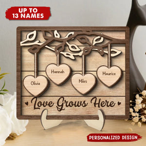 Family Tree Sign Grandkids Names Hanging Hearts Home Decor Personalized 2-Layer Wooden Plaque