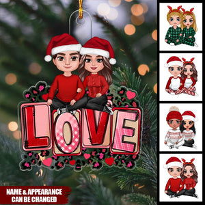 Couple Sitting On Love Pink Leopard Personalized Ornament