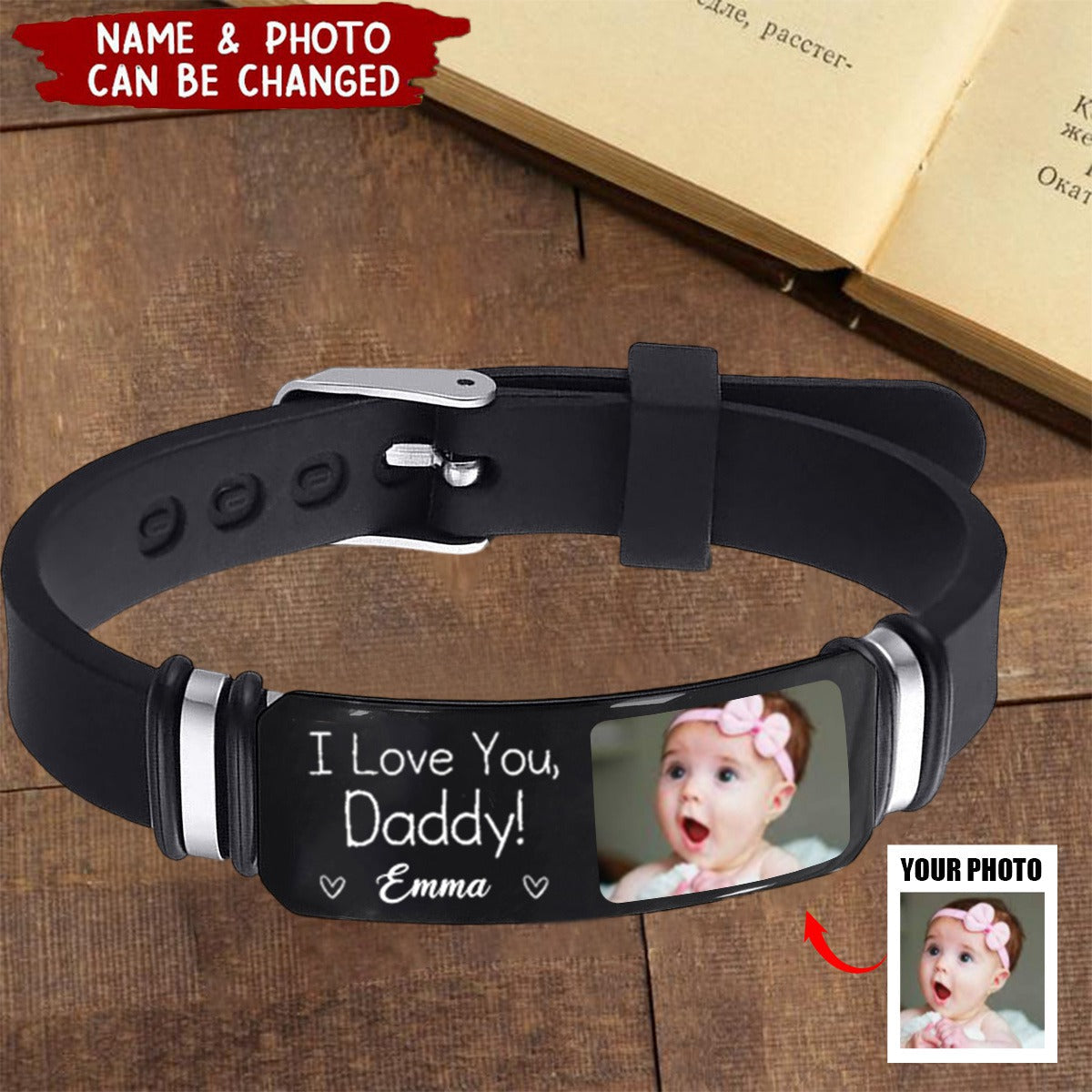 Custom I Love You Daddy Father's Day Gift - Personalized Photo Engraved Bracelet
