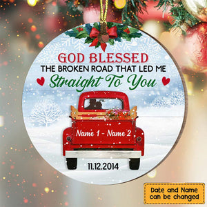 Love Couple Red Truck Christmas Circle Ornament